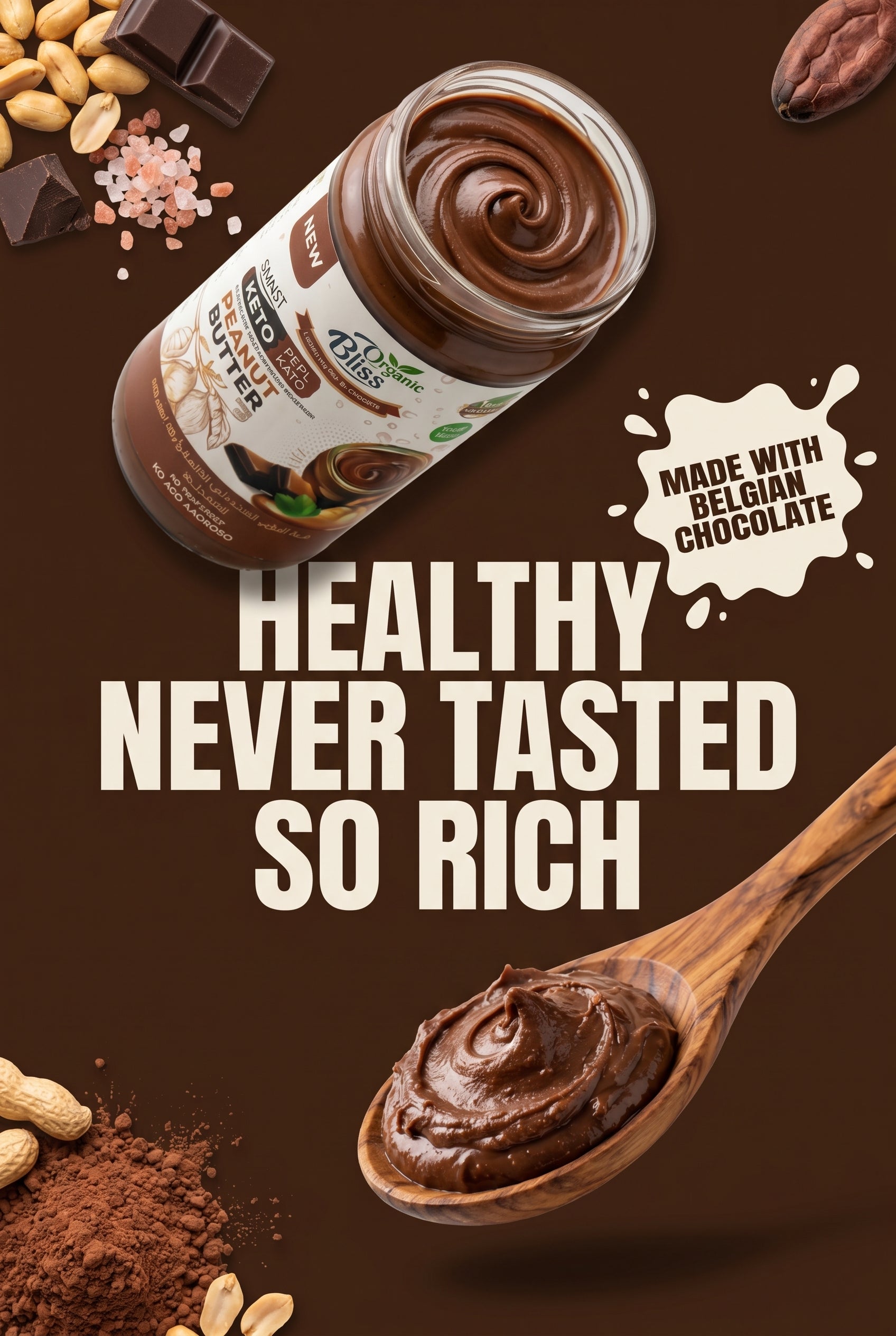 ( Pack of 2) 2 Peanut Butter Dark 60% Chocolate -Sugar Free-Healthy-