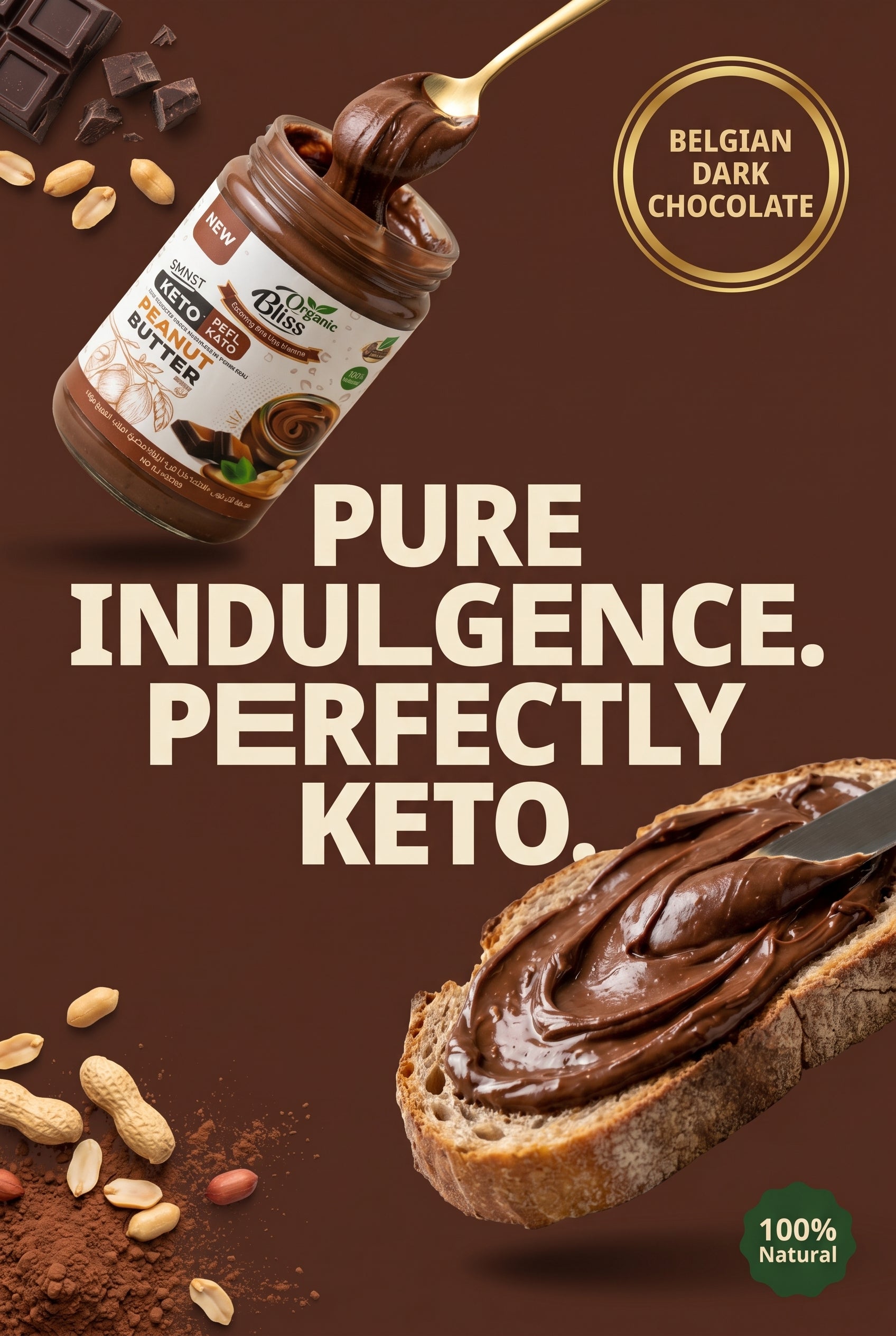 Peanut Butter Organic With Belgian Dark Chocolate (KETO) 350g| 60% Dark Chocolate